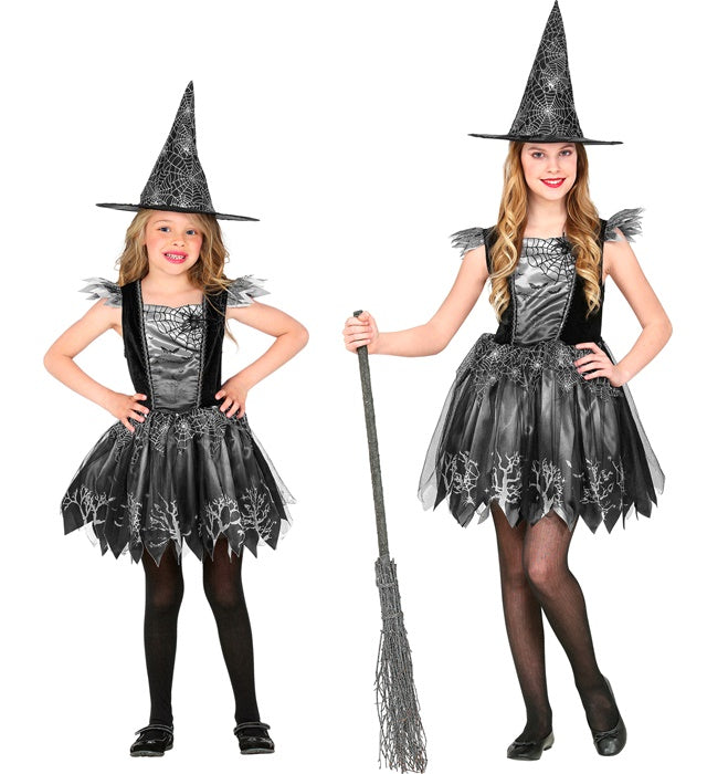 Hexe Kostüm bestehend aus langem Kleid und spitzem Hexenhut für Fasnacht und Karneval