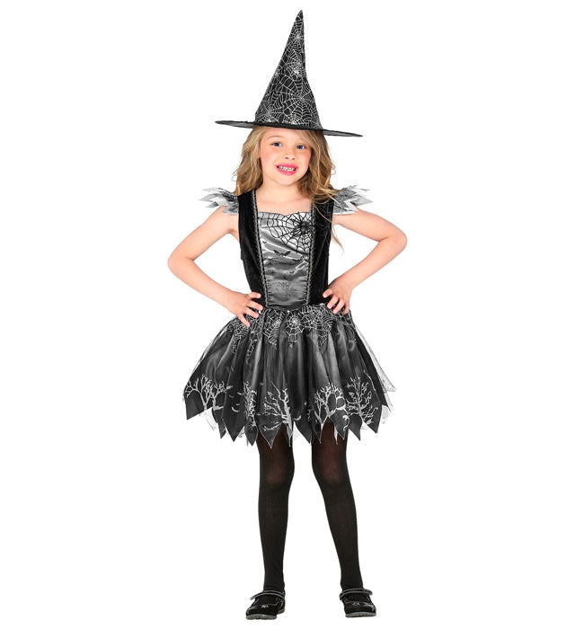 Hexe Kostüm bestehend aus langem Kleid und spitzem Hexenhut für Fasnacht und Karneval