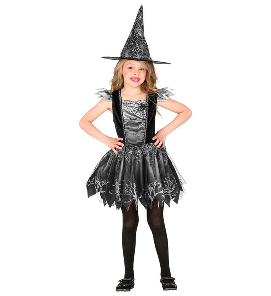 Hexe Kostüm bestehend aus langem Kleid und spitzem Hexenhut für Fasnacht und Karneval
