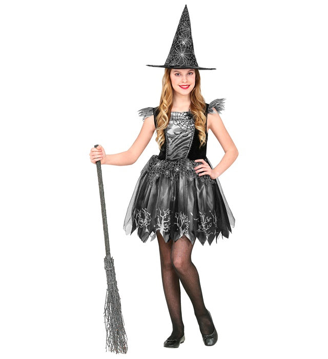 Hexe Kostüm bestehend aus langem Kleid und spitzem Hexenhut für Fasnacht und Karneval