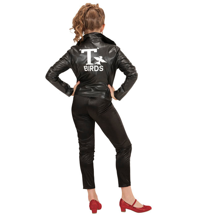 Greaser Girl Kostüm bestehend aus schwarzer Jacke und Leggings im Retro 50er-Jahre-Stil