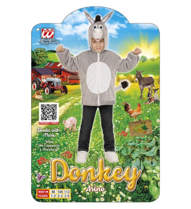 Esel Plüschkostüm Jacke mit Kapuze für Fasnacht und Karneval