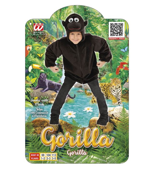 Gorilla Plüschkostüm mit Kapuze und Maske auf weißem Hintergrund