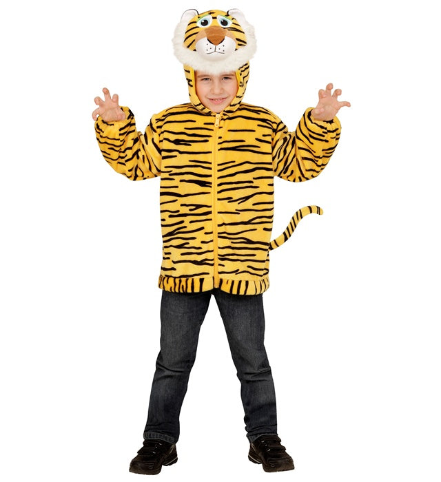 Tiger Plüschjacke mit Kapuze in orange-schwarz, kuscheliges Fasnachtskostüm