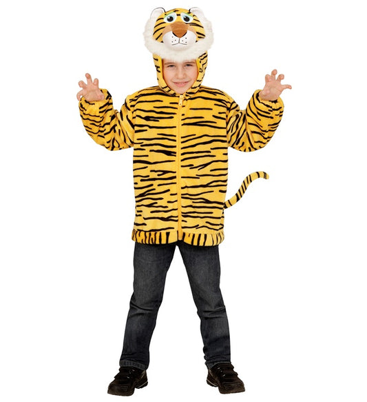 Tiger Plüschjacke mit Kapuze in orange-schwarz, kuscheliges Fasnachtskostüm