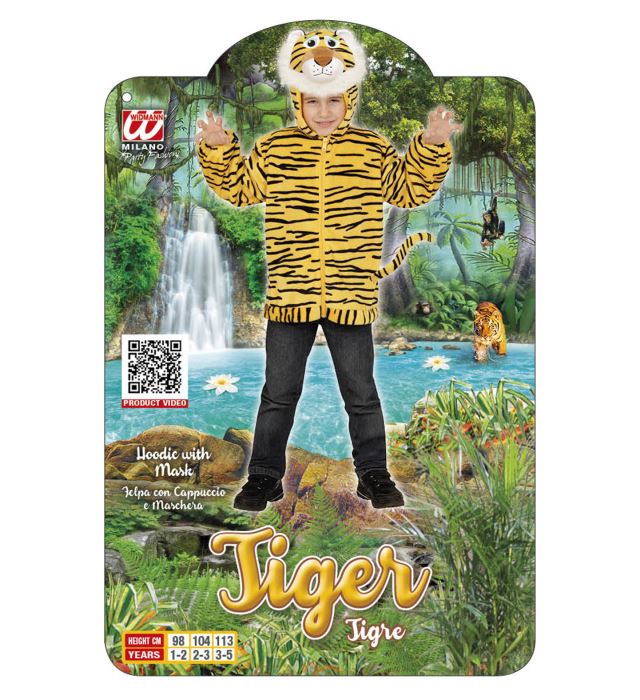 Tiger Plüschjacke mit Kapuze in orange-schwarz, kuscheliges Fasnachtskostüm