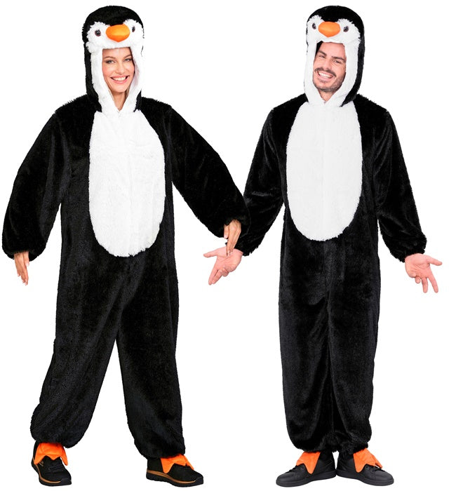 Extra weiches Pinguin Plüschkostüm mit Kapuze in schwarz-weiß für Fasnacht
