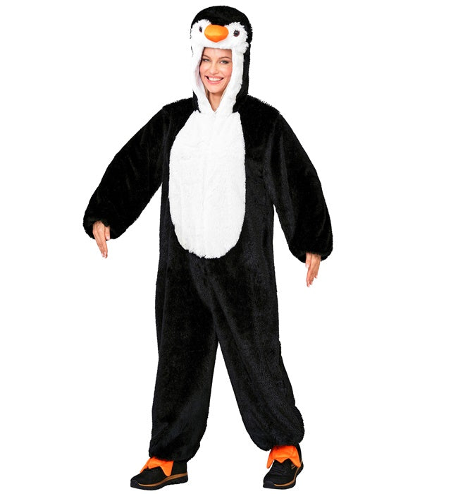 Extra weiches Pinguin Plüschkostüm mit Kapuze in schwarz-weiß für Fasnacht