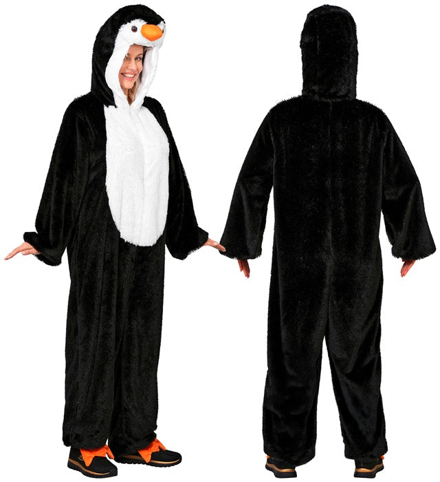 Extra weiches Pinguin Plüschkostüm mit Kapuze in schwarz-weiß für Fasnacht