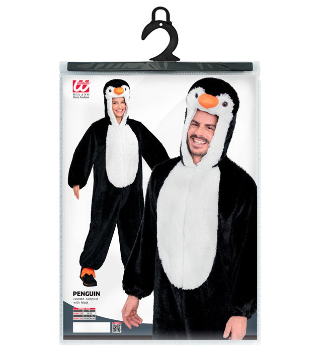Extra weiches Pinguin Plüschkostüm mit Kapuze in schwarz-weiß für Fasnacht