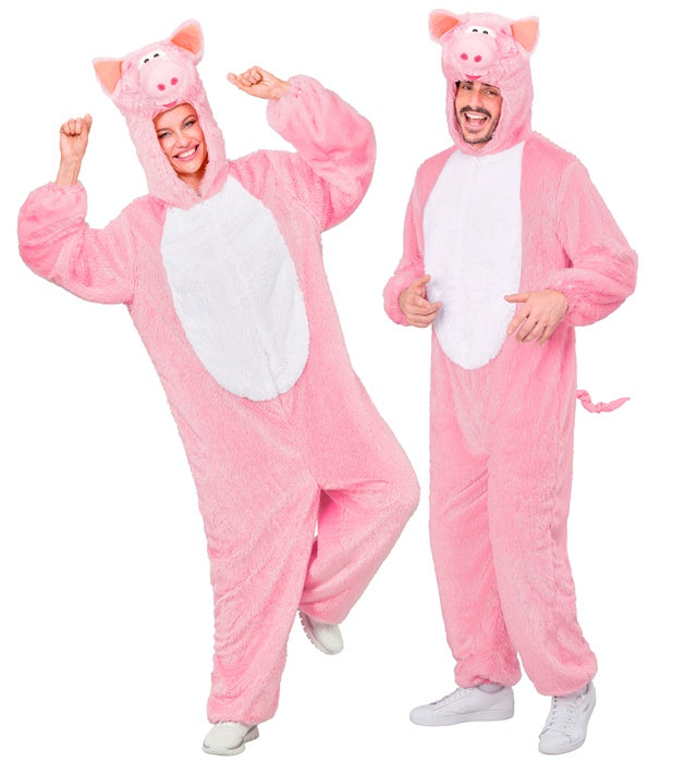 Schwein Plüschkostüm aus weichem Material mit Kapuze für Fasnacht