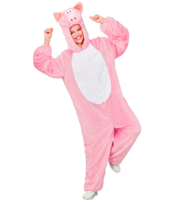 Schwein Plüschkostüm aus weichem Material mit Kapuze für Fasnacht