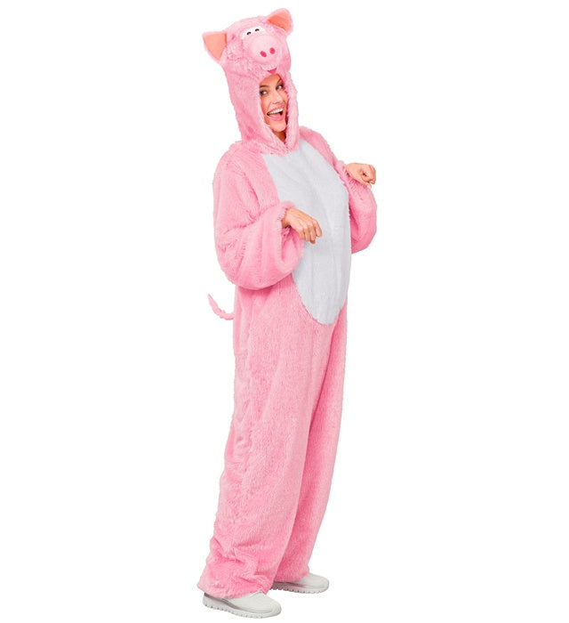 Schwein Plüschkostüm aus weichem Material mit Kapuze für Fasnacht