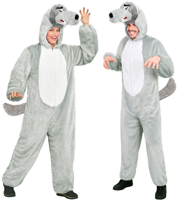 Weicher Wolfs-Plüschoverall mit Kapuze als Fasnachtskostüm