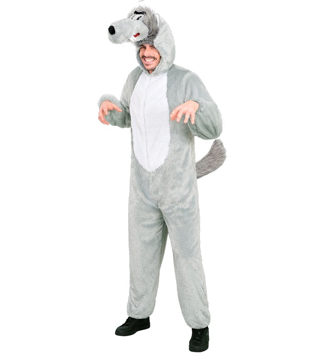 Weicher Wolfs-Plüschoverall mit Kapuze als Fasnachtskostüm