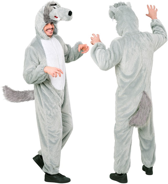 Weicher Wolfs-Plüschoverall mit Kapuze als Fasnachtskostüm