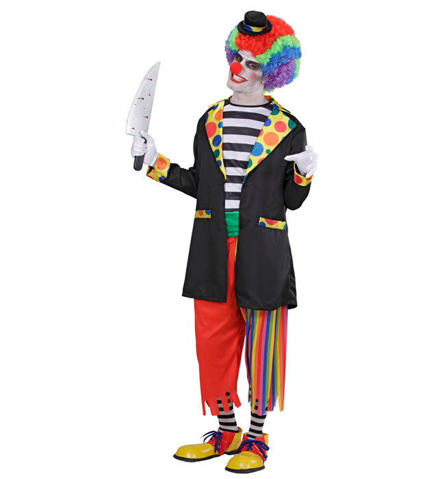 Horror Clown Kostüm-Set mit Jacke, Hemd, Hose, Socken und Hut für Fasnacht