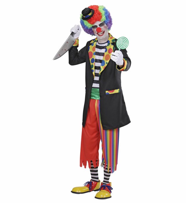 Horror Clown Kostüm-Set mit Jacke, Hemd, Hose, Socken und Hut für Fasnacht