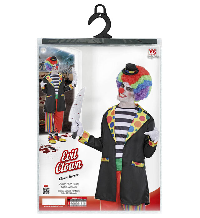 Horror Clown Kostüm-Set mit Jacke, Hemd, Hose, Socken und Hut für Fasnacht