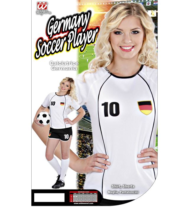 Fussballspielerin Deutschland Kostüm mit T-Shirt und Shorts in Schwarz, Rot und Gold