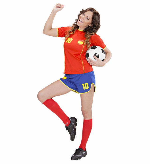 Fussballspielerin Spanien Kostüm bestehend aus T-Shirt und Shorts in den Landesfarben Spanien