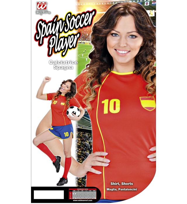 Fussballspielerin Spanien Kostüm bestehend aus T-Shirt und Shorts in den Landesfarben Spanien
