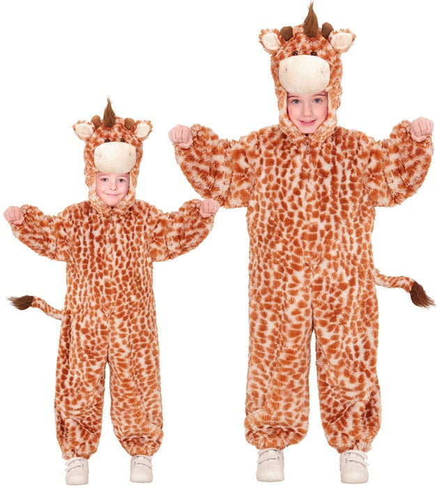 Giraffen-Plüschkostüm mit Kapuze und Maske auf weißem Hintergrund