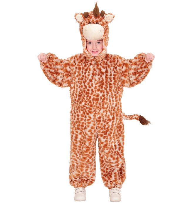 Giraffen-Plüschkostüm mit Kapuze und Maske auf weißem Hintergrund