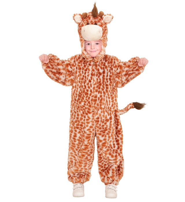 Giraffen-Plüschkostüm mit Kapuze und Maske auf weißem Hintergrund