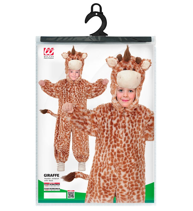 Giraffen-Plüschkostüm mit Kapuze und Maske auf weißem Hintergrund