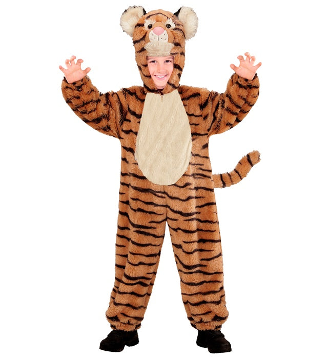 Tiger Plüschkostüm mit Kapuze und Maske für Fasnacht und Karneval
