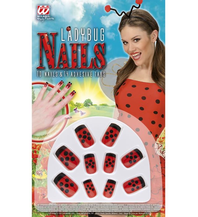 Set mit 10 künstlichen Fingernägeln mit rotem Marienkäfer Motiv