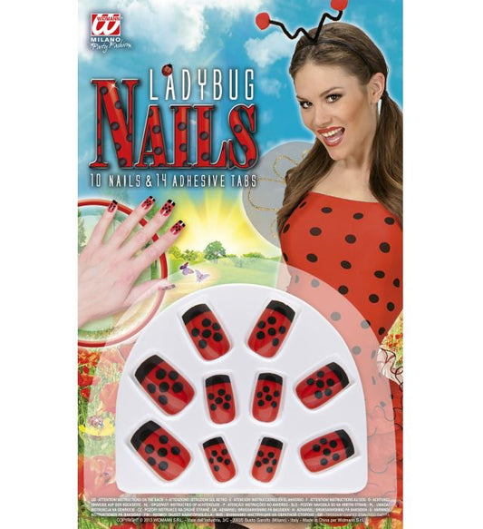 Set mit 10 künstlichen Fingernägeln mit rotem Marienkäfer Motiv