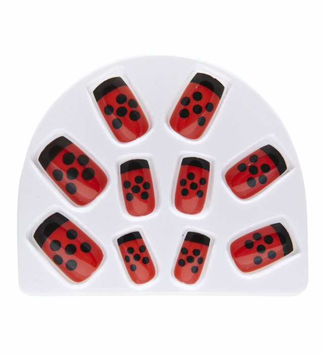 Set mit 10 künstlichen Fingernägeln mit rotem Marienkäfer Motiv