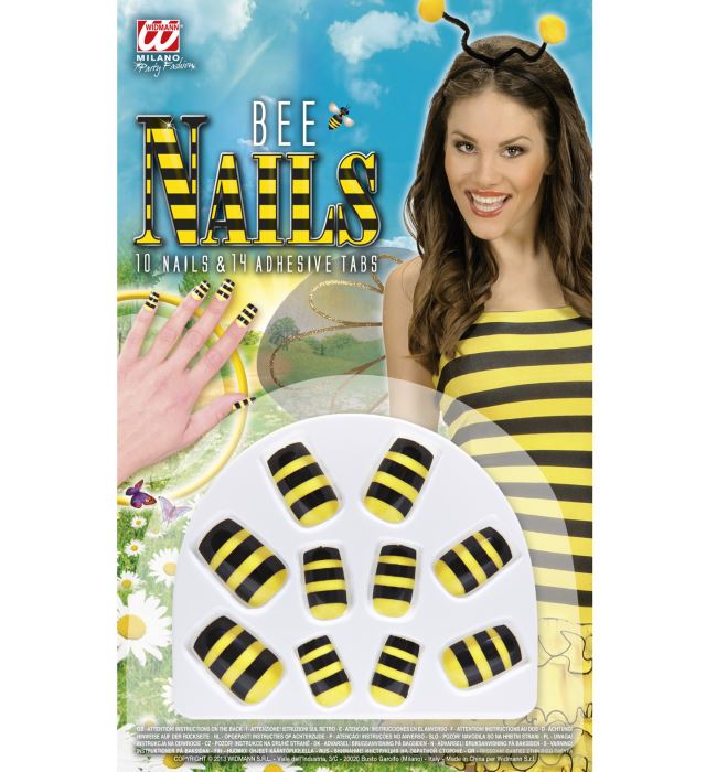 Set aus 10 Fingernägeln mit bienen-inspiriertem schwarz-gelbem Design