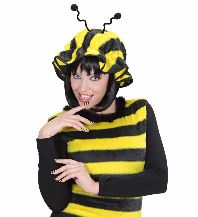 Set aus 10 Fingernägeln mit bienen-inspiriertem schwarz-gelbem Design