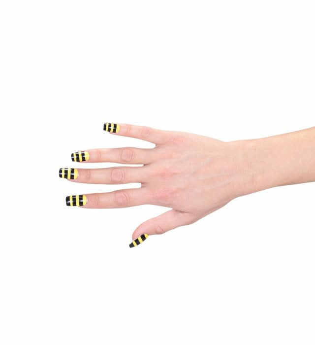 Set aus 10 Fingernägeln mit bienen-inspiriertem schwarz-gelbem Design