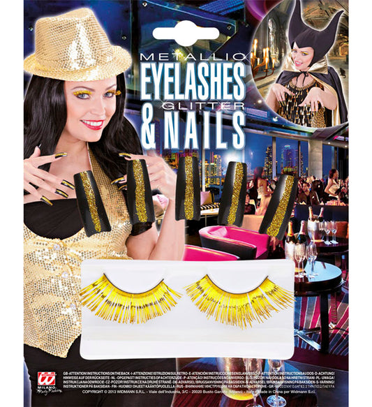 SET VON METALLISIERTEN WIMPERN & 10 FINGERNÄGELN IN GOLD