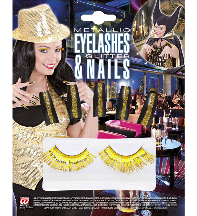 SET VON METALLISIERTEN WIMPERN & 10  FINGERNÄGELN IN GOLD Diverse Farben