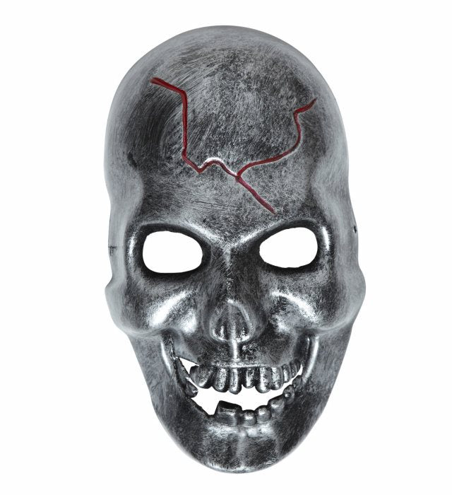 Totenkopfmaske in realistischer Metalloptik als Kostümzubehör für Fasnacht und Halloween