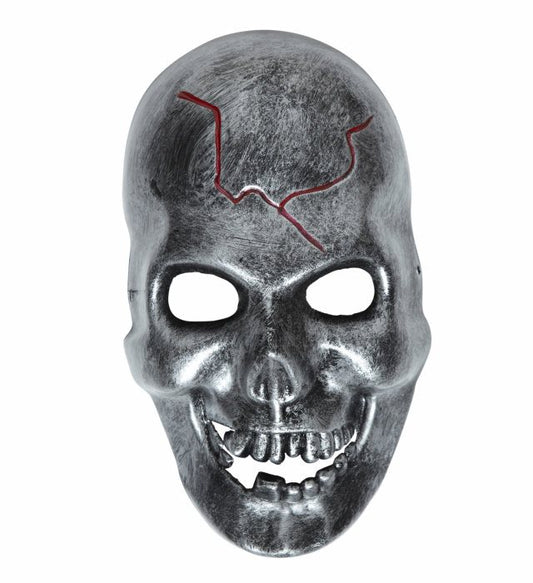 Totenkopfmaske in realistischer Metalloptik als Kostümzubehör für Fasnacht und Halloween