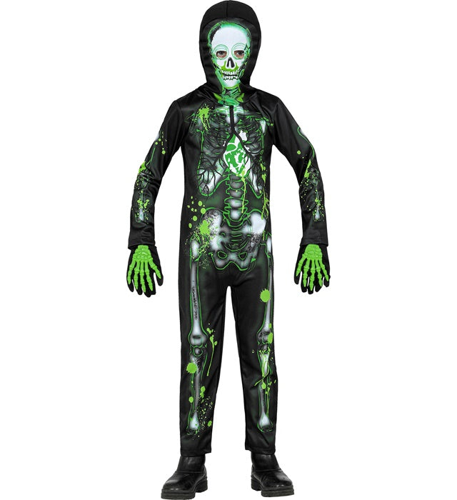 Verseuchtes Skelett Kostüm mit Kapuzenmaske für Halloween und Fasnacht