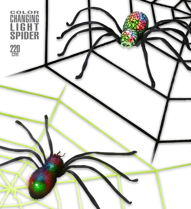 Riesiges Spinnennetz aus Chenille mit farbwechselnder leuchtender Spinne in 2 Farben