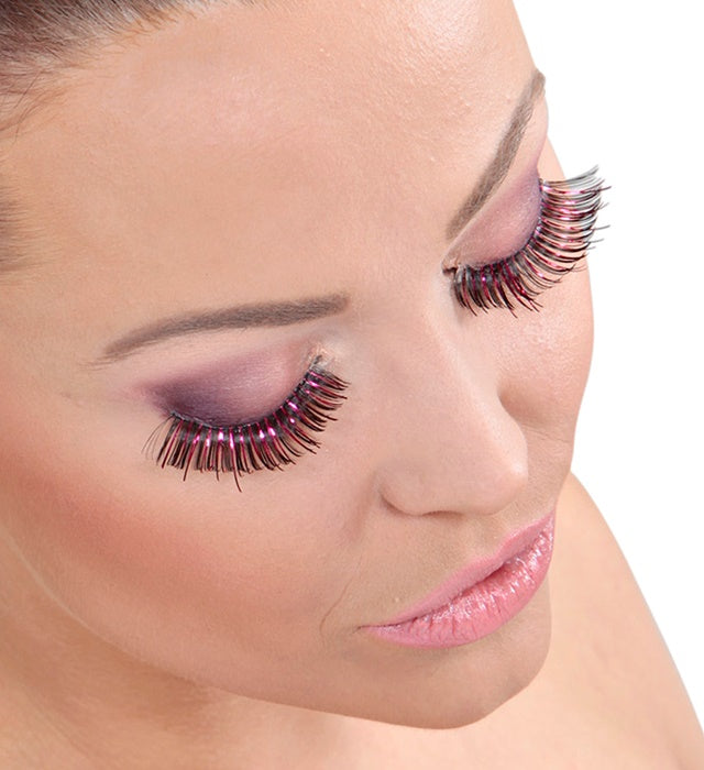 Bunte künstliche Wimpern in vier Farben mit Klebestoff in Glasflasche in Box