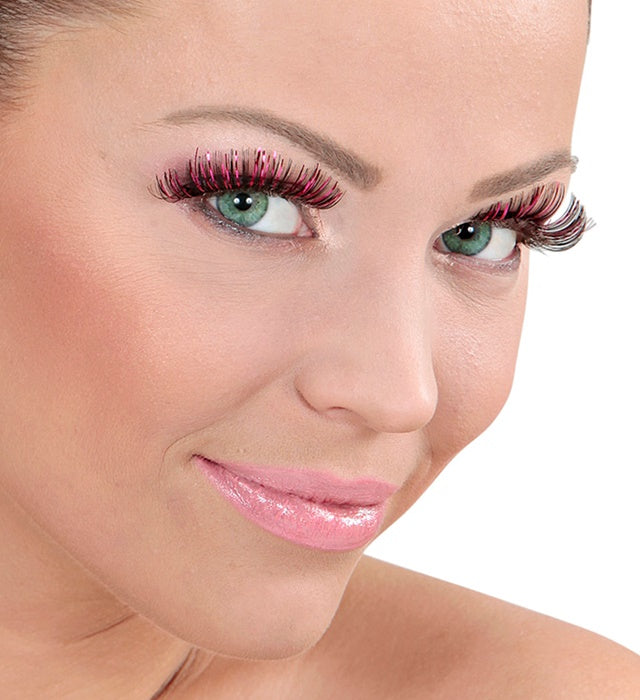 Bunte künstliche Wimpern in vier Farben mit Klebestoff in Glasflasche in Box