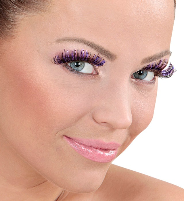 Bunte künstliche Wimpern in vier Farben mit Klebestoff in Glasflasche in Box