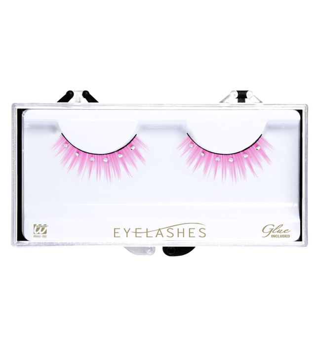 Spitze rosa Wimpern mit funkelnden Strasssteinen und Klebstoff in Glasflasche