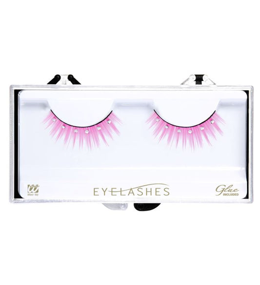 Spitze rosa Wimpern mit funkelnden Strasssteinen und Klebstoff in Glasflasche