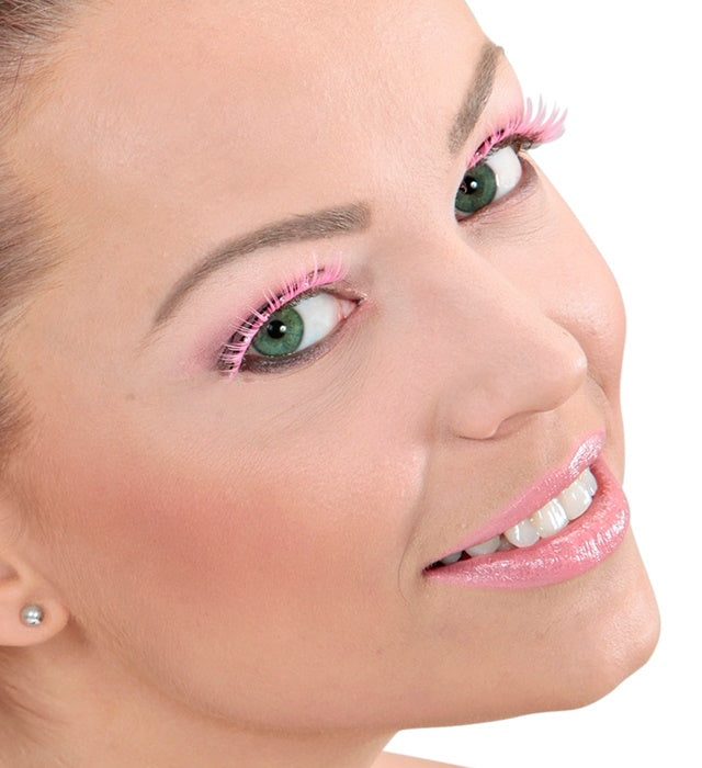 Spitze rosa Wimpern mit funkelnden Strasssteinen und Klebstoff in Glasflasche