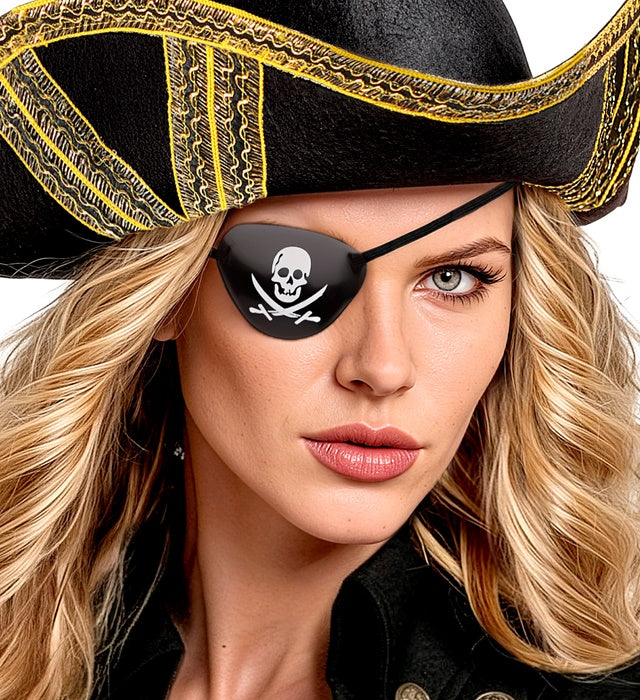 Schwarze Piraten Augenklappe mit elastischem Band